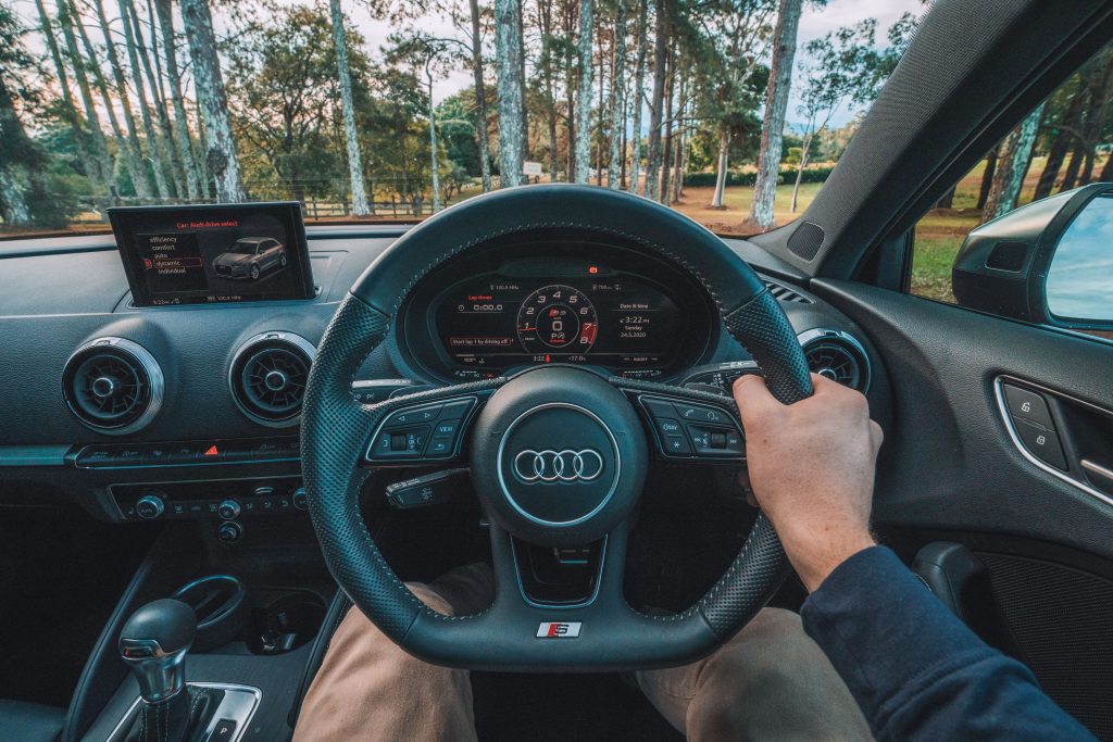 Inside an Audi in a Forest